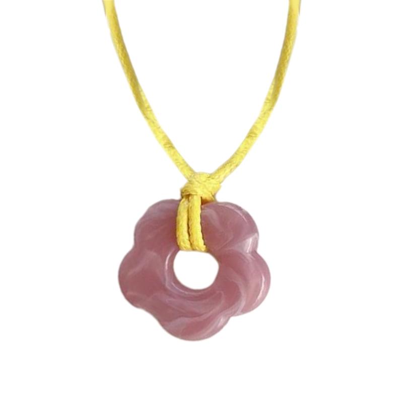 Dopamine Acrylic Flower Pendant Necklace Hollowed-Out Flower Choker Beautiful Neck Jewelry for Casual or Formal Event