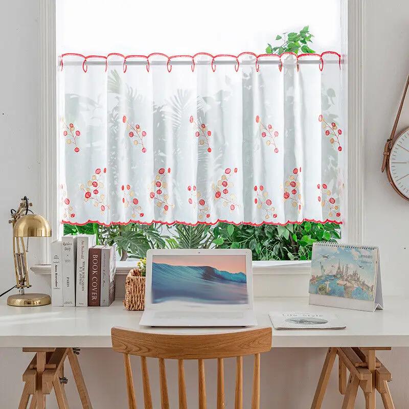 Cafe Kitchen Curtain Valance Window Door Sheer Net Voile Short Panel Home Decor Short Curtain for Cabinet Door Bedroom