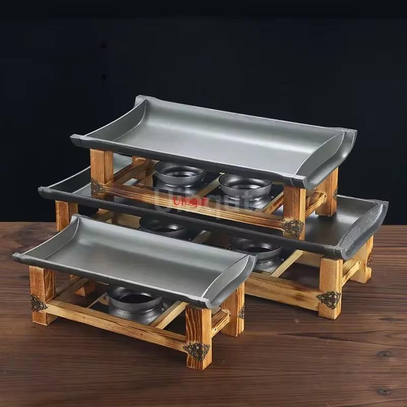 Heavy-Duty Rectangular Iron Grill Pan with Non-Stick Surface for BBQ, Grilled Fish, and Dry Pot Cooking