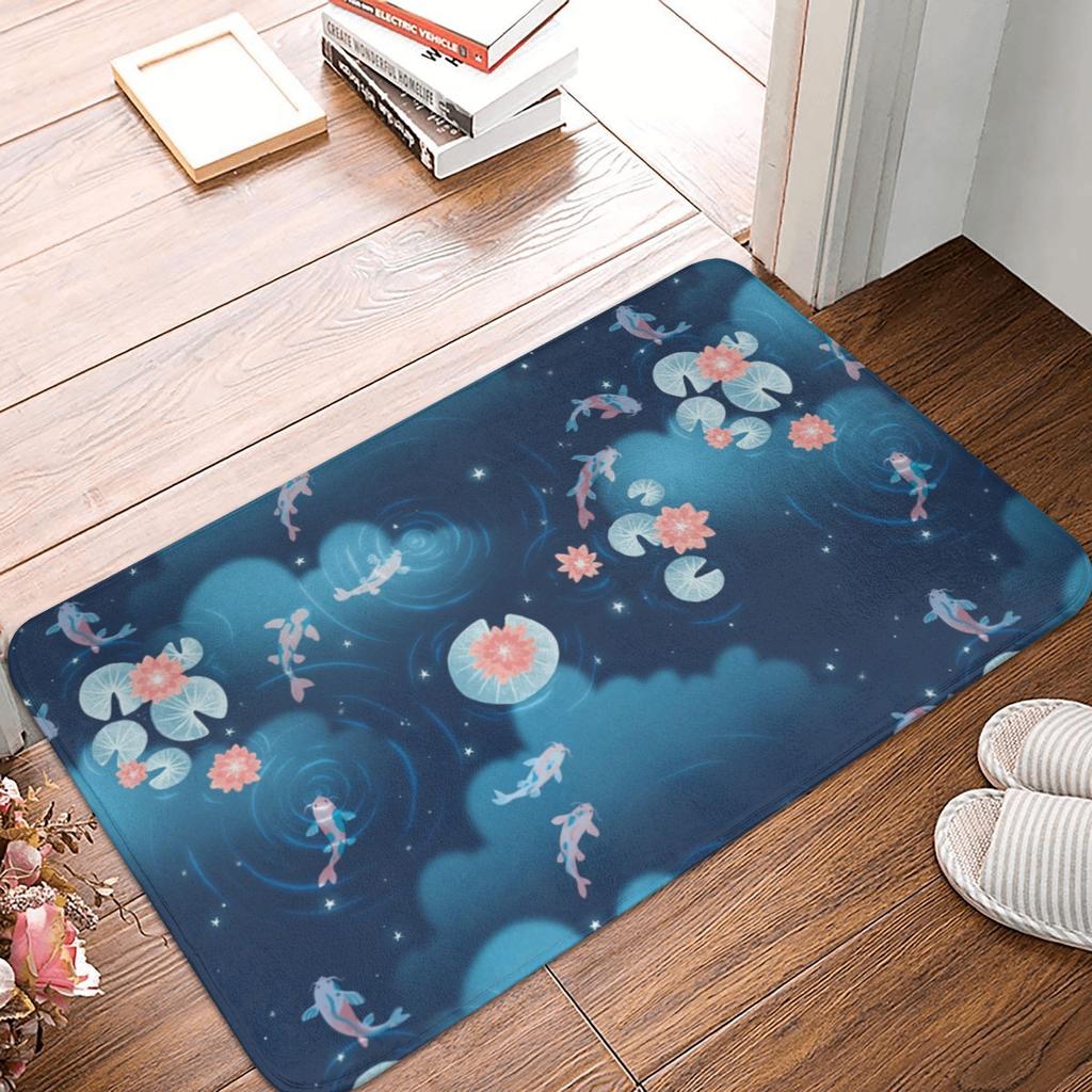 Koi Fish Sakura Blossom In Turquoise Doormat Mat Anti-Slip Cherry Flower Floral Kitchen Bath Garage Rug Carpet 40*60cm