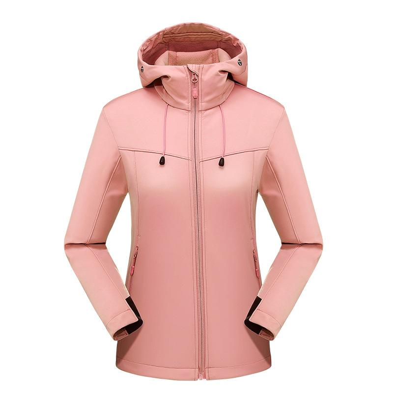 Outdoor Soft Shell Jacket Men's Waterproof Women's Warm Soft Shell Jacket Women's Velvet Single-layer Windproof Autumn Jacket Trench Coat