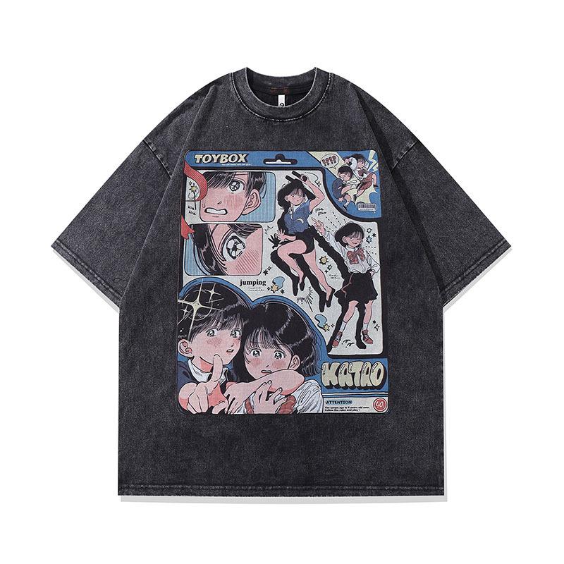 European And American High Street Trendy Brand Butterfly Graffiti Old Short-Sleeved T-Shirt Men'S And Women'S American Street Hip-Hop Half-Sleeved Tee