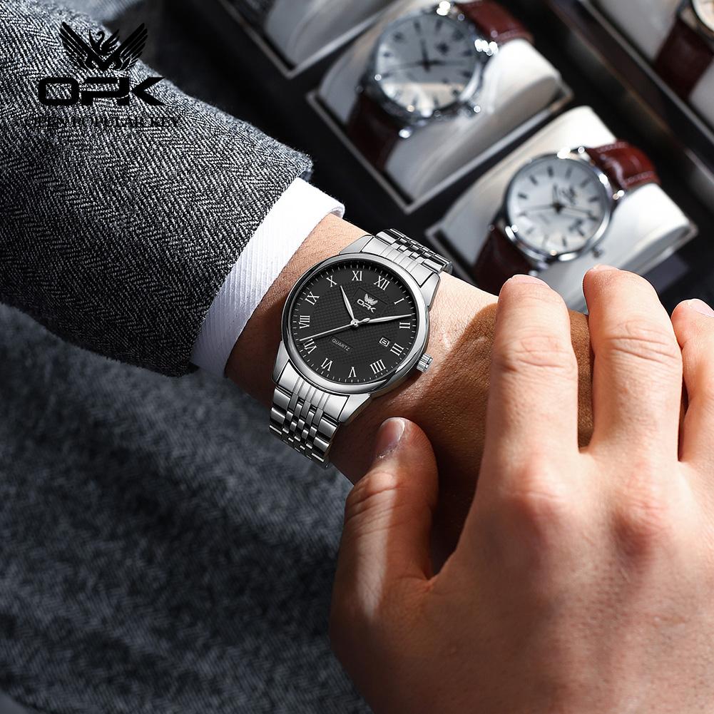 OPK 6007 Men's Quartz Watch Stainless Steel Auto Date Waterproof Luxury Original Brand Business Man Wristwatch