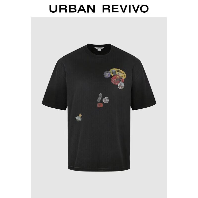 UR 2026 Men s Trendy Cotton Distressed Sticker Print Short Sleeve T-Shirt XS