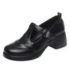 Retro-Lederschuhe Damen Frühling und Herbst Mary Jane Damenschuhe High Heels Einzelne Schuhe zu Röcken Dicke Absätze Bequeme T-Schuhe
