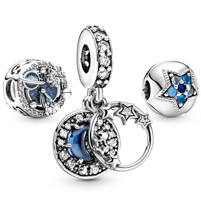 3pcs /Lot Blue Enamel Globe Charms Beads Star Pendant Fit Diy Brand Charm Bracelets Necklaces For Women Fashion Jewelry Making