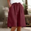 Women's Casual Cotton Linen Bermuda Shorts with Pockets Elastic Waist Loose Fit Color