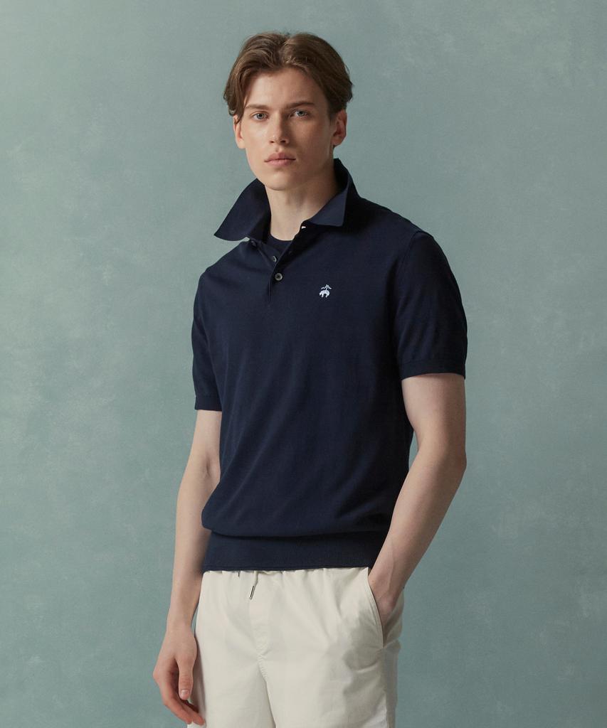 BROOKS BROTHERS Cotton Polo Short Sleeve Sweater (Navy) (Bbwtmog202)