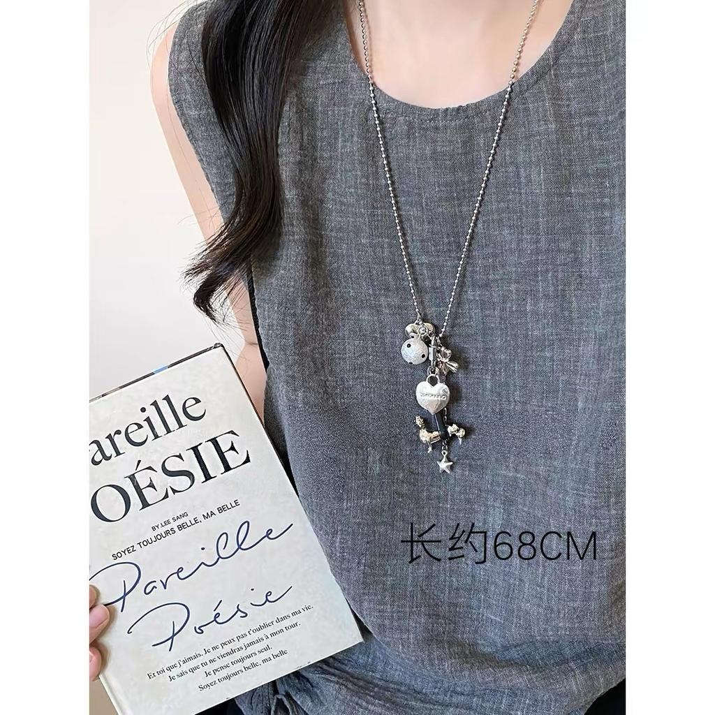 Korean Blogger Style Cute Heart Puppy Necklace, Tassel Long Sweater Chain
