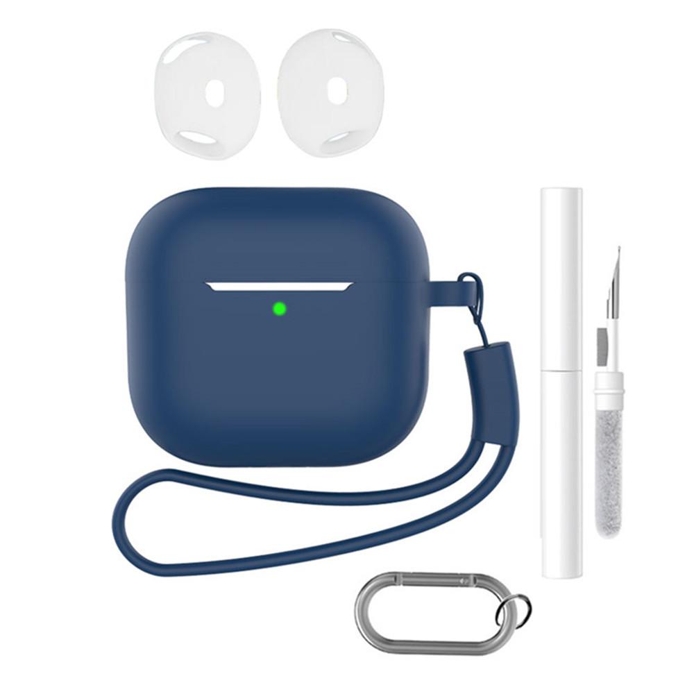 For AirPods 4 Earphone Silicone Case Set with Anti-Lost Keychain, Strap, Ear Tips, Cleaning Pen
