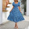 Women Square Neck Smocked Waist Layered Floral Dress with Ruffle Sleeves and Midi Length for Casual and Daily Wear