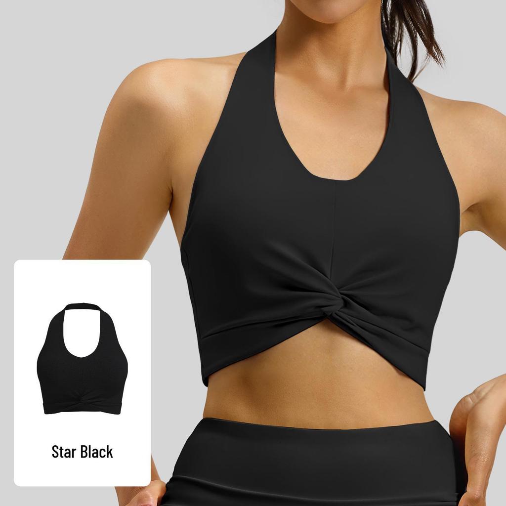 Pleated Yoga Halter: Detachable Chest Pad, Backless, Shockproof, High-Elastic Nylon Sports Tank Top
