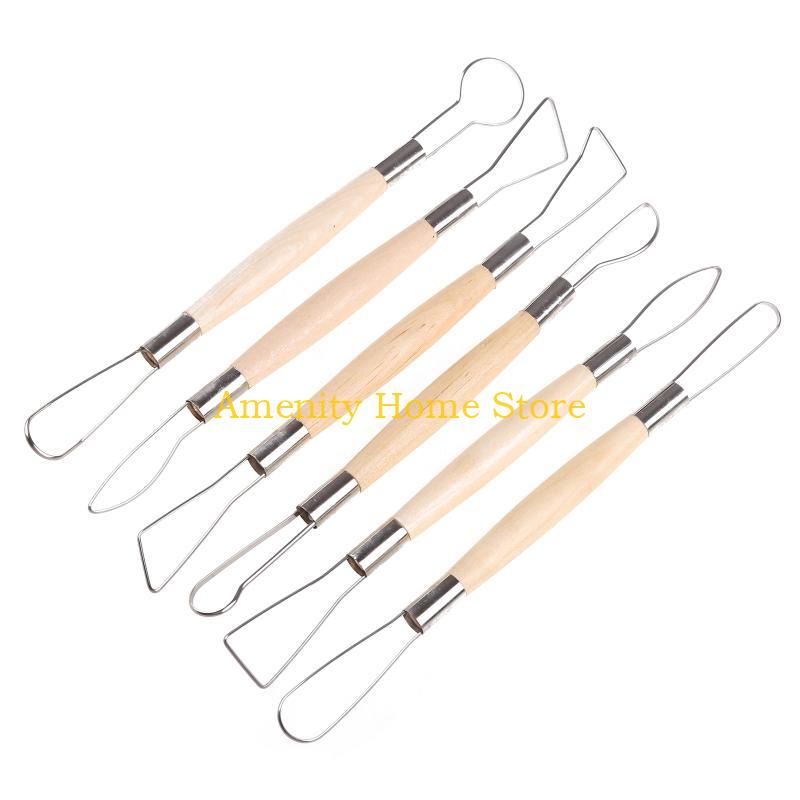 F26C Clay Sculpting Tools Set of 6 Double for Head Handle Wax Pottery Carving Sculpture for DIY Craft Ceramic Polymer Tool