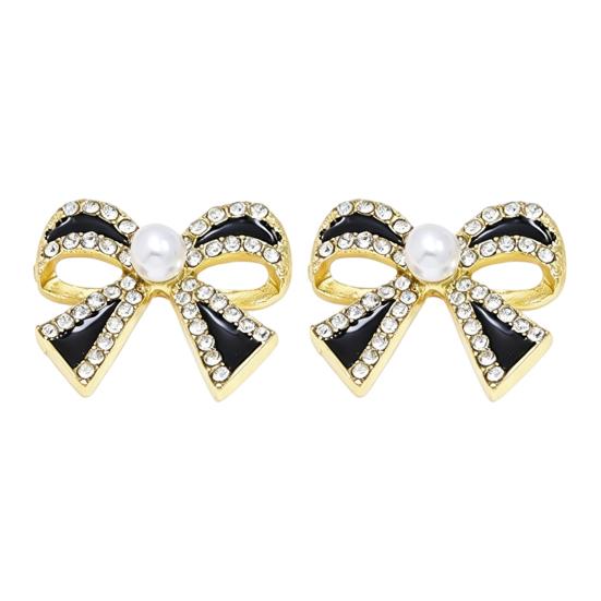 Classy Party Jewelry 1 Pair Sparkly Rhinestone Bow Knot Stud Earrings for Women, Faux Pearl Romantic Date Night Accessories Ribbon Earrings, Statement