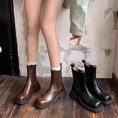 Fashion Women Boots British Style Retro Chelsea Boots Autumn/winter New Thick Soled Square Toe Anti Slip Chimney Boots Botas Mujer