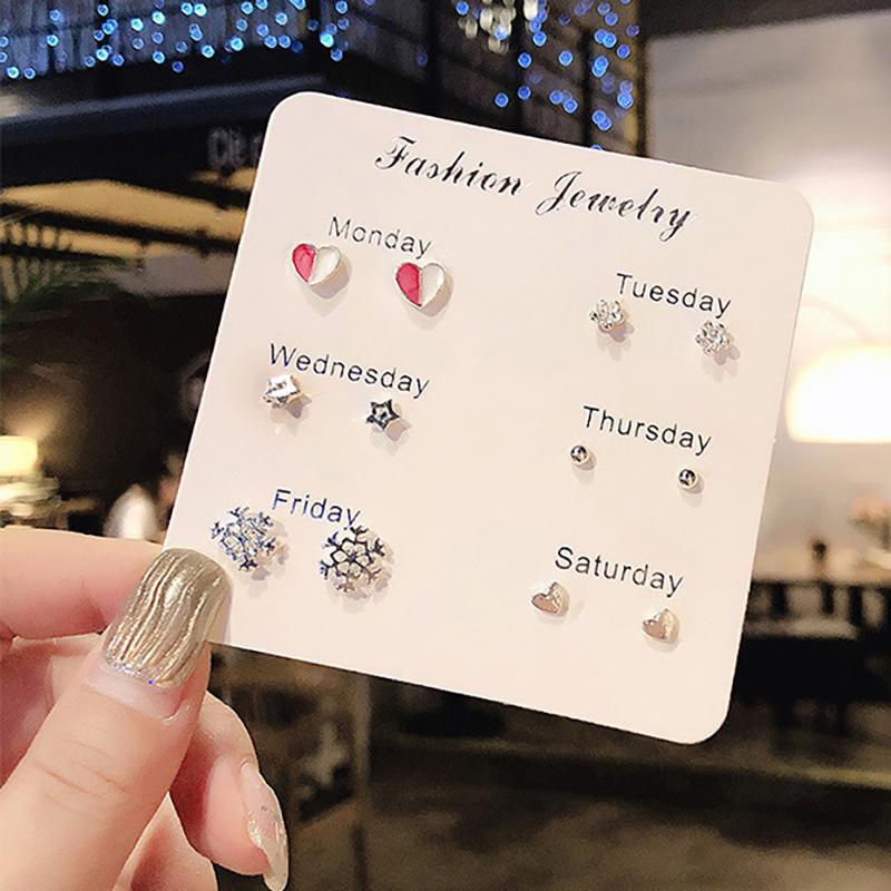 Stud Earrings Set For Women Statement Heart Star Snowflake Flower  Pearl One Week Minimalist Set Of Earrings Gift