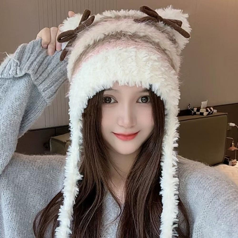 Fashion Cold-proof Faux Fur Beanies Hat Thicken Cold Protection Winter Anti Cold Hat Knitted Bobble Cap Women Accessories
