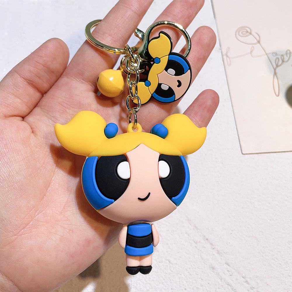Mignon Anime Les Supers Nanas Série Porte-clés Kawaii Dessin Animé Rôle Créativité Sac à Dos Porte-clés Cadeau Filles yellow