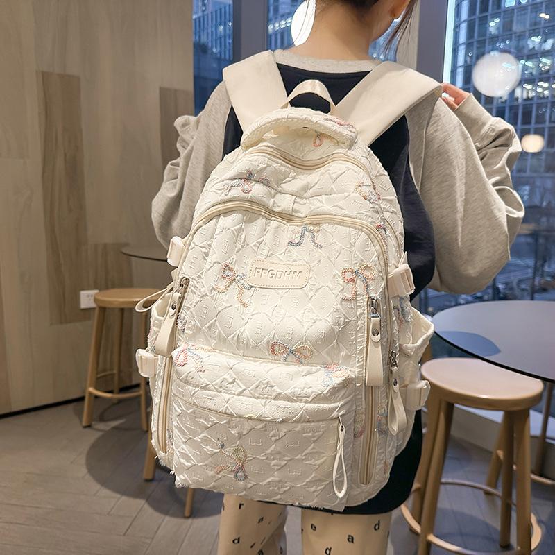 Stylish And Cute Bow Backpack Women'S Fresh Puffs Class Schoolbag Primary School Students Lightweight Weight Weight Reduction Backpack