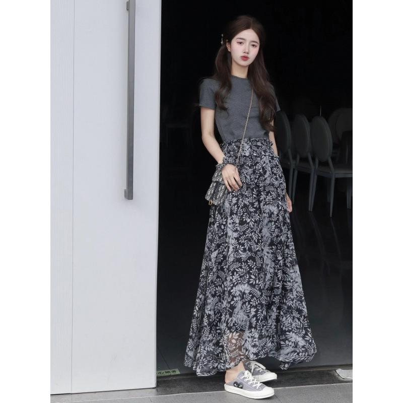 2025 Spring Fashion Two-Piece Set: Elegant T-Shirt & Midi Skirt for Women