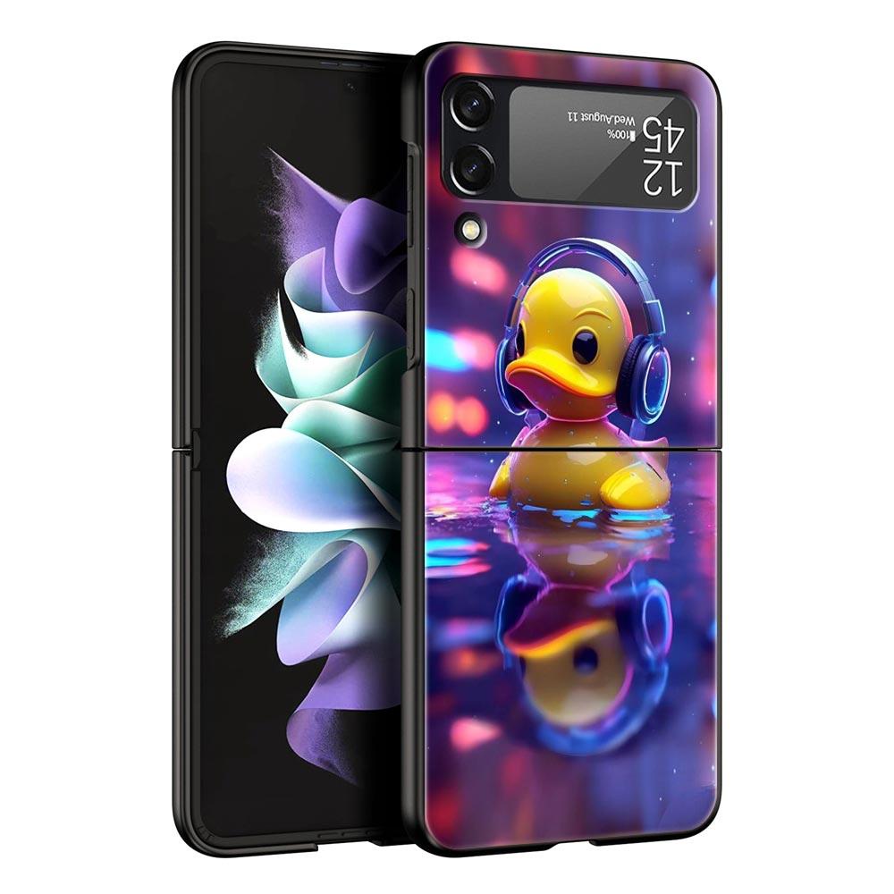 Cartoon Duck Hard PC Phone Case For Samsung Galaxy Z Flip 7 6 5 4 Black Cover For Galaxy Z Flip 3 Foldable Shell Fundas Capa Bag