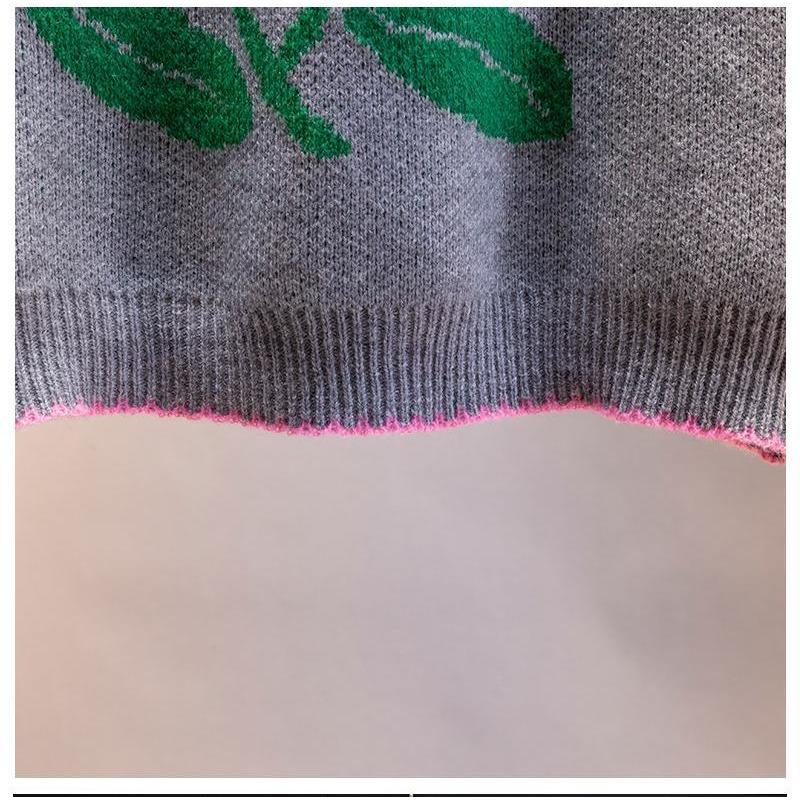 Round Neck Knitted Vest Embroidered Flowers Splicing Color Design Women's Knitted Pullover Sweater Loose Casual Top Autumn