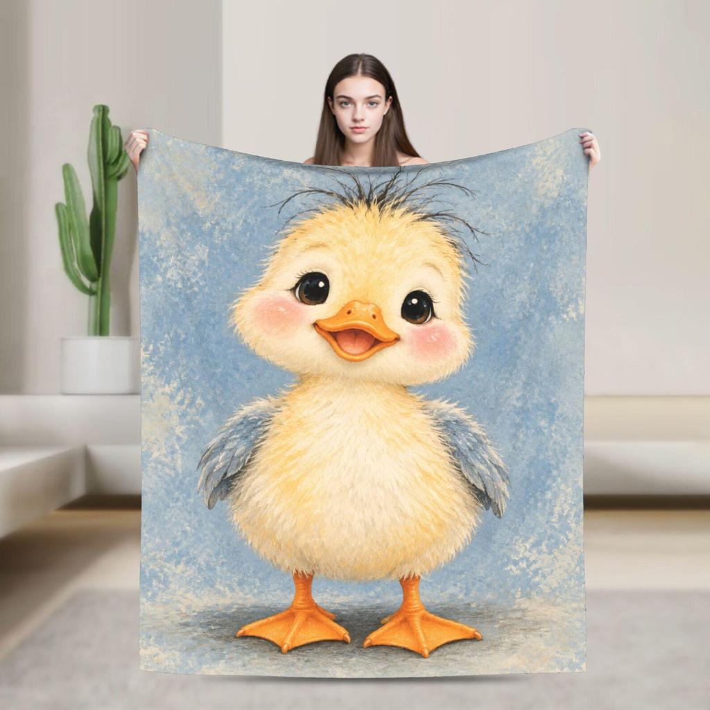 Yellow Duckling Flannel Throw Blanket: Watercolor Baby Duck Design (300 GSM)