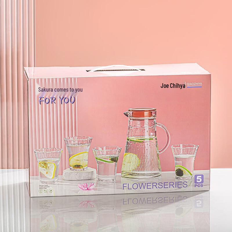 Tuoqiao Sakura Glass Water Pitcher & Cup Set (5-Piece)