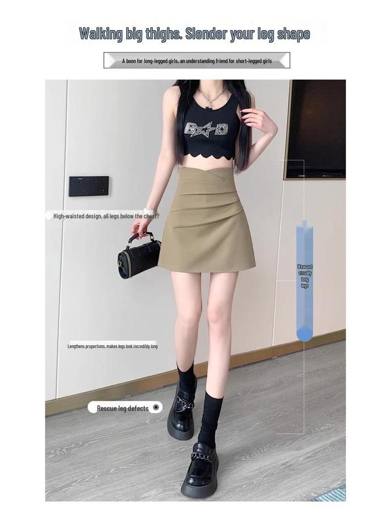 Spring 2024 Women's High Waist Pleated A-Line Skirt - Korean Style