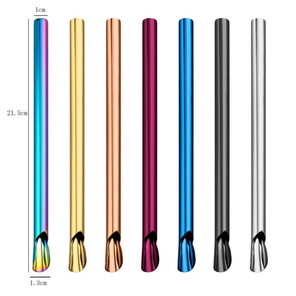 2/4Pcs ReusableDrinking Straw Smoothie Milkshake Scoop Stainless Steel Straw Spoon Durability Stirring Spoon  with Brush Set Bar