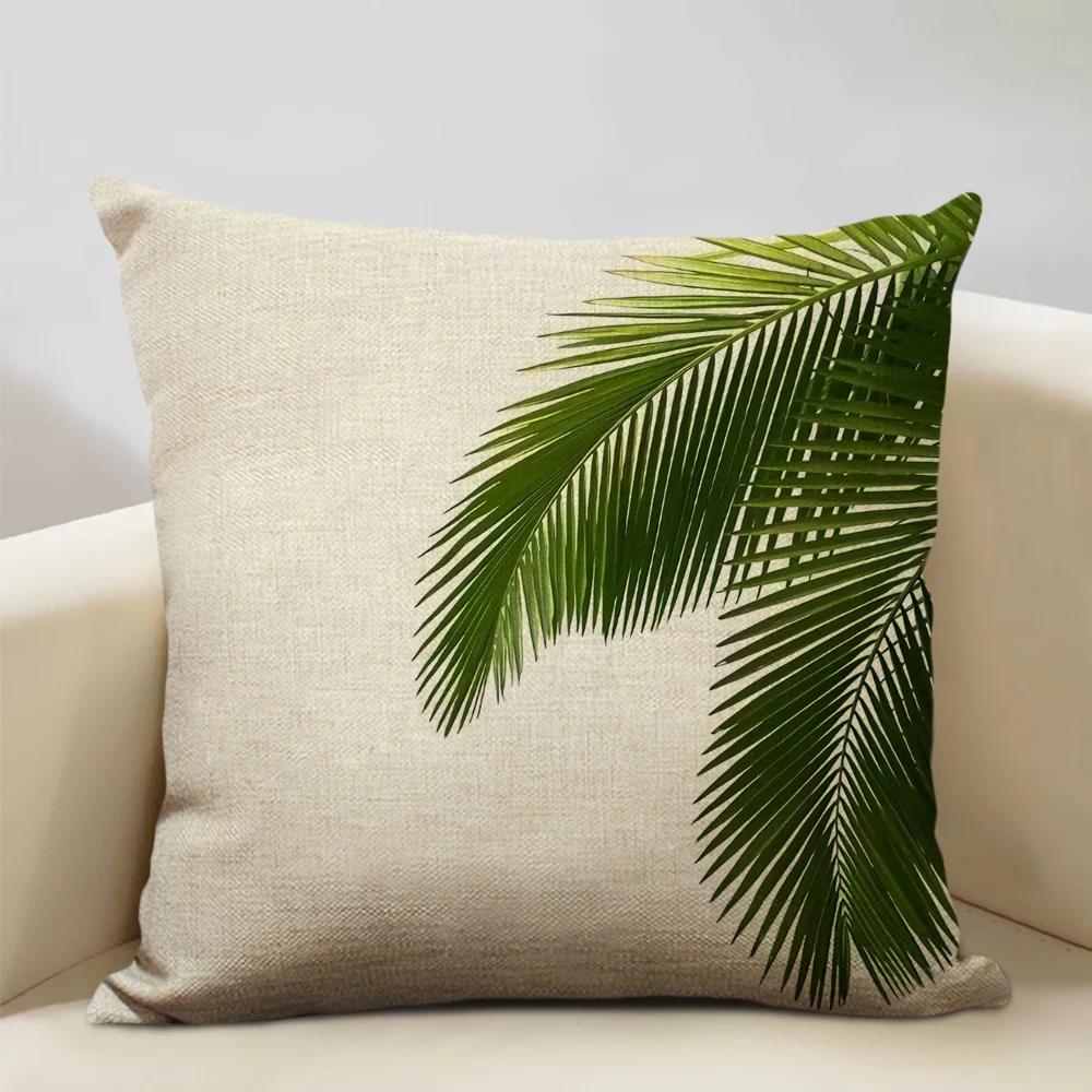 Plant Leaf Cushion Cover Home Decoration Sofa Chair Car Pillow Case Soft Linen Pillowcase 45x45cm