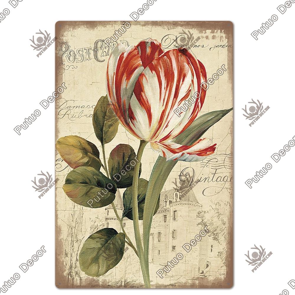 Decor Flower Plaque Metal Vintage Tin Sign Wall Decoration Posters for Home Garden Kitchen Living Room Iron Painting