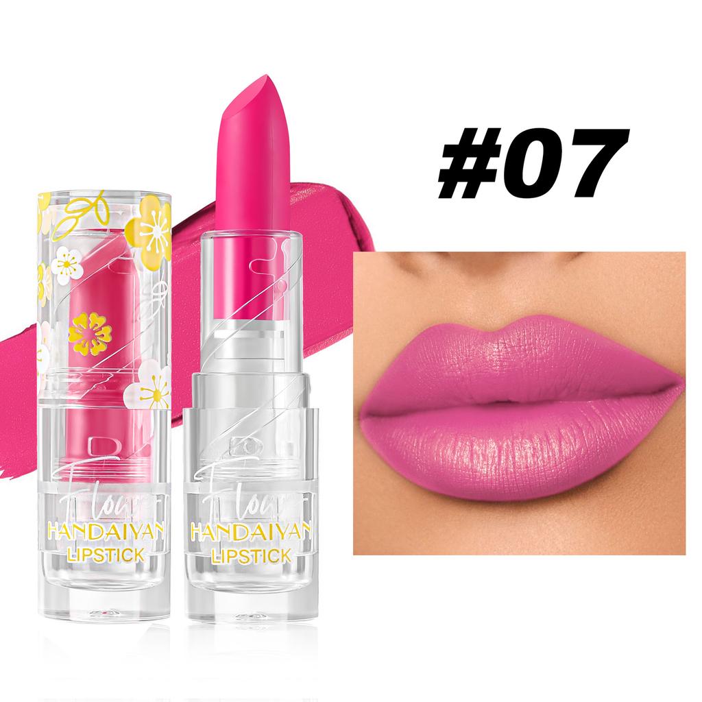 HANDAIYAN Velvet Matte Lipstick, Waterproof Long-Lasting Moisture Lip Makeup, Pigmented Smooth Nude Red Lipstick in Clear Floral Tube, Cosmetic
