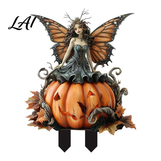 Fairy Garden Stake Pumpkin Stake 2D Acrylic Butterfly Wing Yard Non-fading Outdoor Decor Art Waterproof Halloween Decoration for Lawn Patio Planter