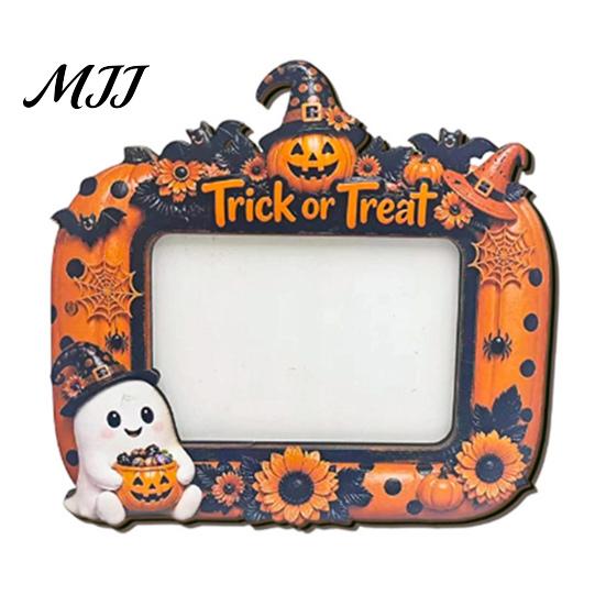 Halloween Photo Frame Frame, Wooden Desktop Picture Holder for Spooky Party Decoration Supplies And Festive Home Decor, Vintage Tabletop Ornament