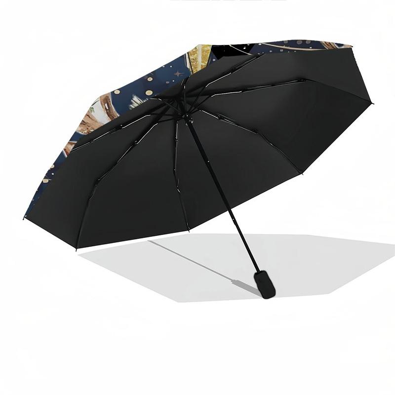 1pc Christmas Deer Design Automatic Opening Folding Umbrella with Red Scarf, Outdoor for Fans, Travelers & Daily Use.B024