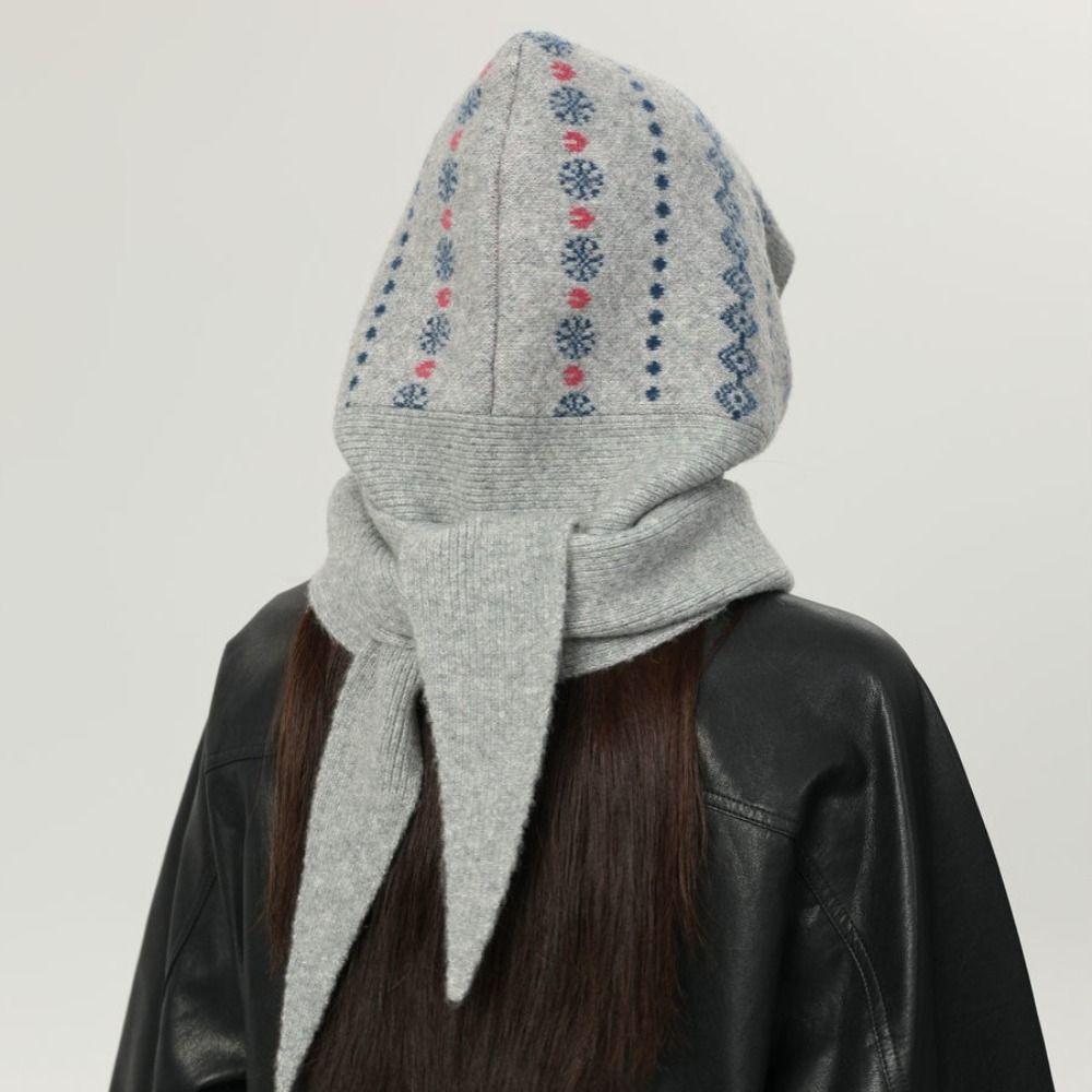 Fair Isle Style Jacquard Balaclava Hat Scarf Cap Winter Cap Cute Ear Protection Hat  Streetwear