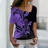 2024 Summer Women's Abstract Cool Printed Short Sleeves V Neck Female Casual Pullover Fashion Tops Elegant T Shirts New Design