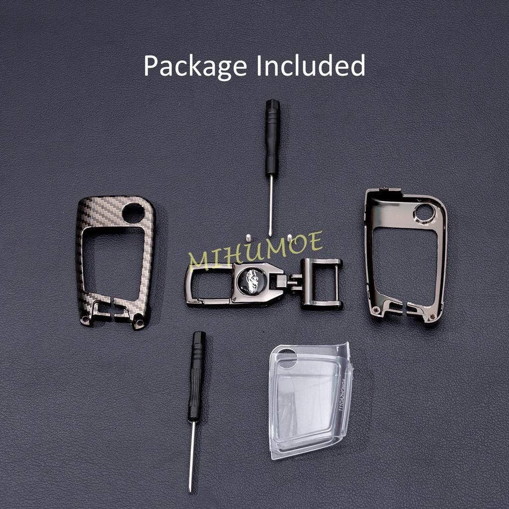 Carbon Fiber Metal Kryt Klíčenky Pouzdro Kroužek Řetěz pro VW Golf 7 Tiguan Polo Škoda Octavia Kodiaq Karoq Superb SEAT Ateca