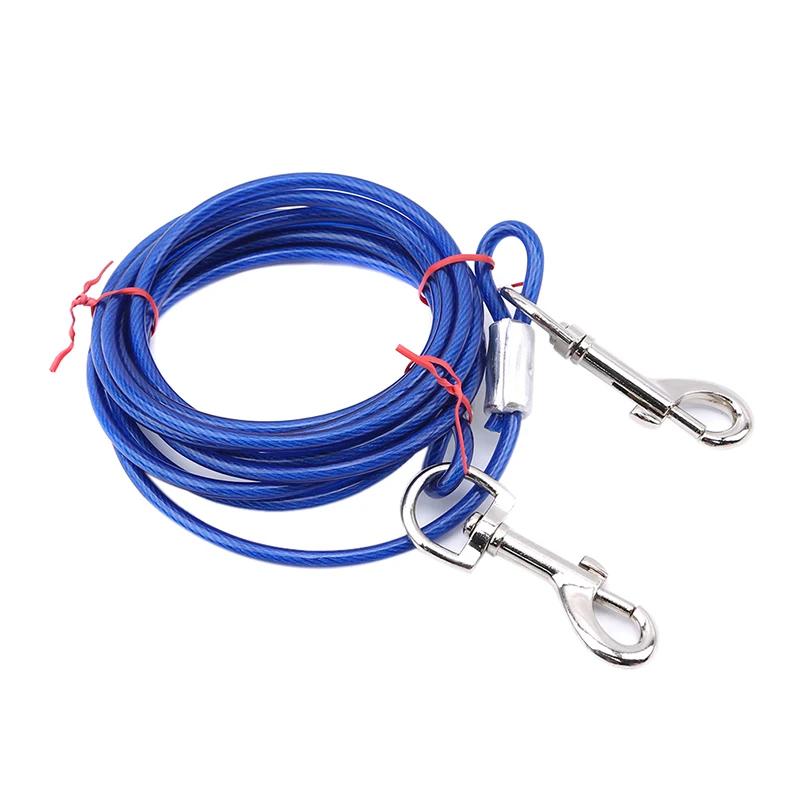 

3M/5M/10M Metal Pet Leashes For Two Dogs Anti-Bite Tie Out Cable Outdoor Lead Belt Dog Double Head Leash For Large Dog 3m синий