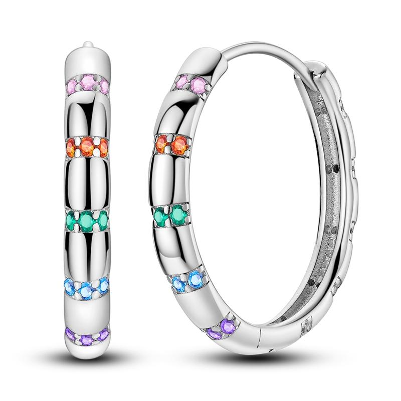 925 Silver Earrings Colorful Oval Gemstone Earrings Charm Hoop Earrings for Women Big Circle Fashion Silver Jewelry