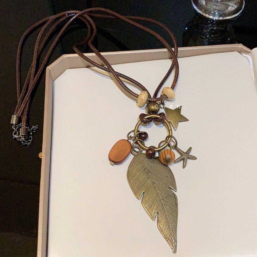 Tassel Ethnic Style Wooden Necklace Wood Bohemian Style Necklace Sweet Long Sweater Chain  Gift