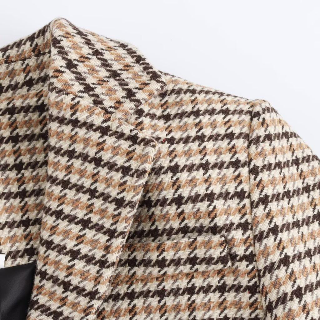 European and American style, new women's clothing, versatile, fashionable and fashionable woolen plaid jacket 9492780