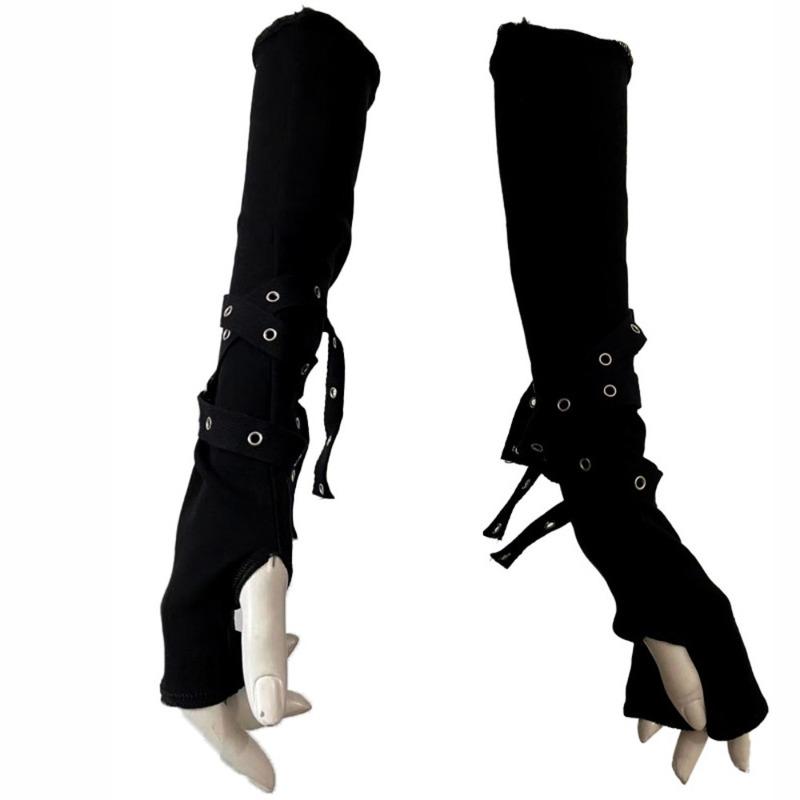 Scaldamani Gotico a Mezza Dita Stile Harajuku Nero Freddo Unisex Polsino Guanti Punk Design con Fibbia Manica Parasole Streetwear