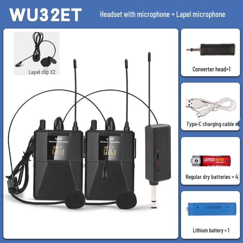 UHF Wireless Lapel Clip Microphone & Headset for Stage Performance and Teacher Amplification