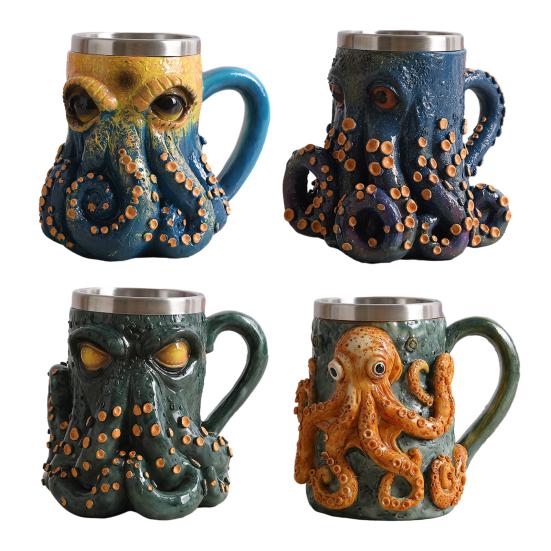 3D Devil Octopus Beer Mug with Tentacle Handle Gothic Cthulhu Pirate Drinkware Night Medieval Fantasy Gift