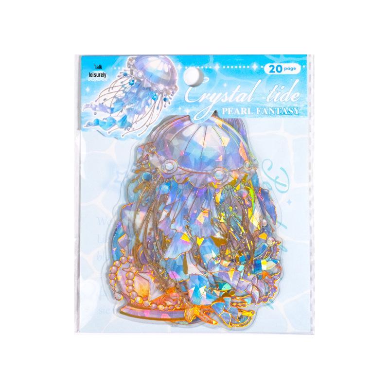 Yuxian Seashell Light Gold PET Sticker Pack: Crystal Tide Series - 20 Pieces, 4 Styles, Jellyfish Collage Material.