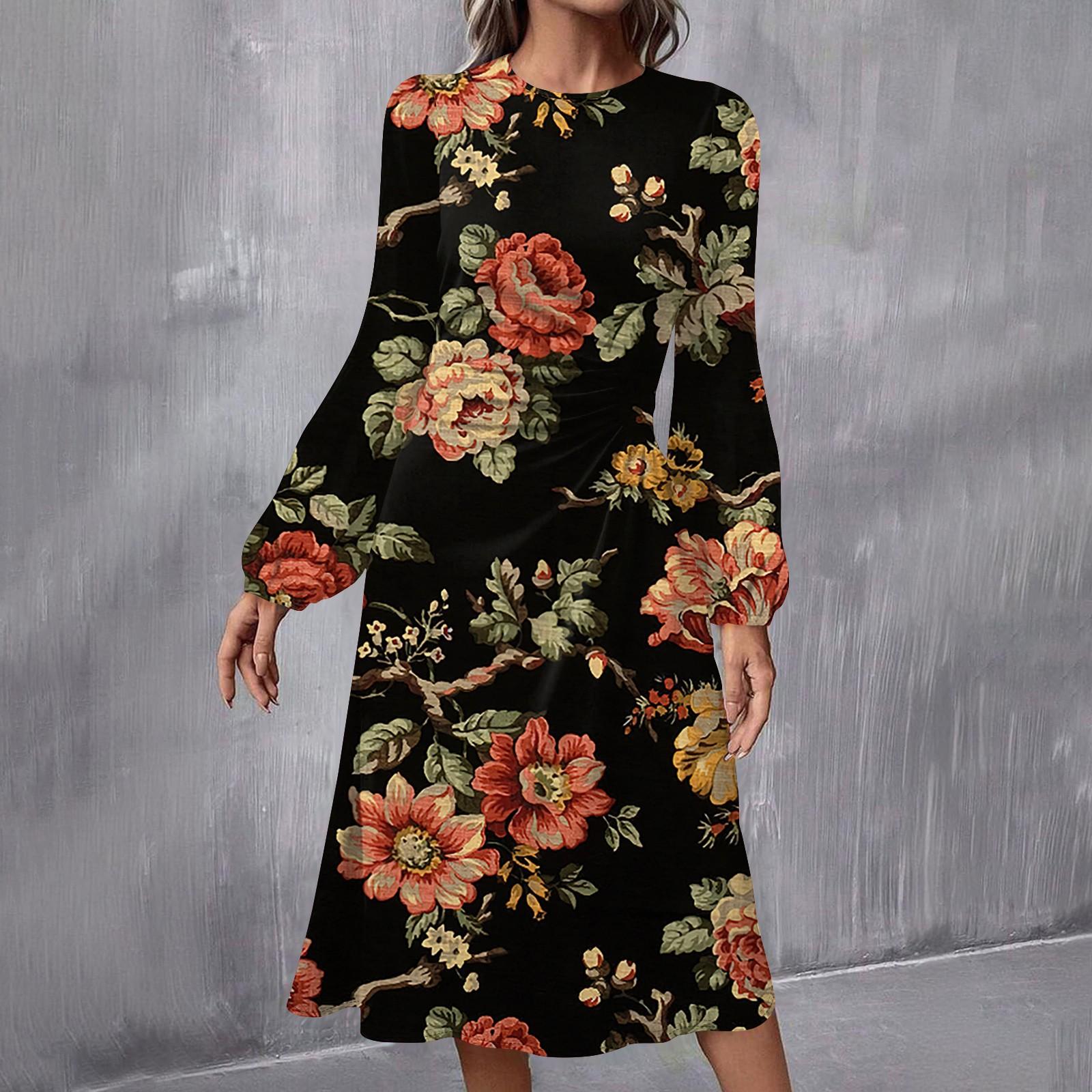 

Женское модное повседневное платье миди с круглым вырезом и длинными рукавами XL оранжевый