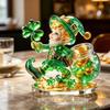 Yousheng 2Pcs Gnome Clover Ornaments, 2D Acrylic St. Patrick Day Ornament with Base, Shamrock Irish Table Centerpiece for Festive Holiday Desktop