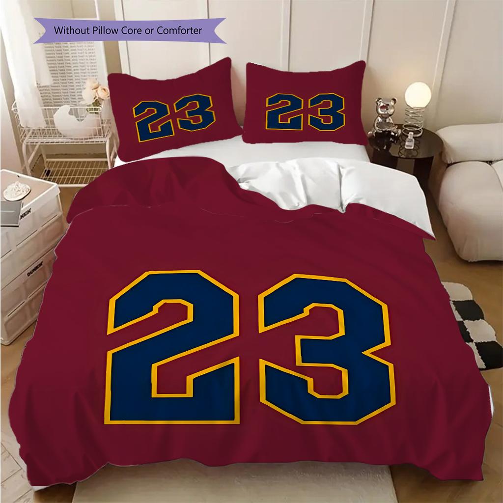 Red and Black Sports Jersey Number Bedding, Duvet Cover, Pillowcase, Home Decoration, Birthday Gift (1 * Duvet Cover+2 * Pillowcase, Coreless)